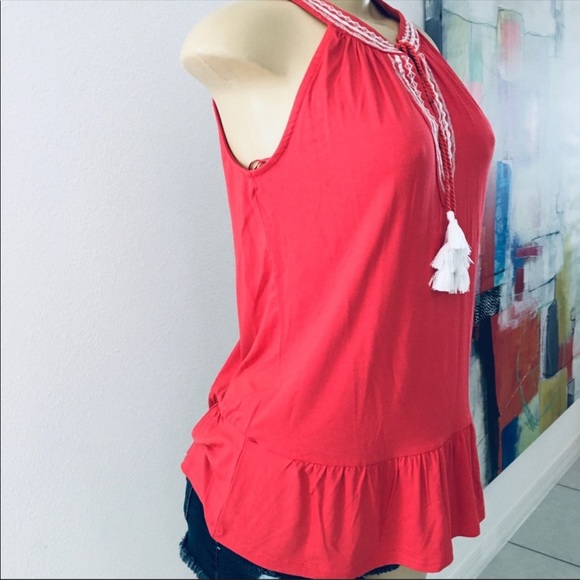 Neiman Marcus Coral Tassel Tank Striped Halter neckline. - Picture 8 of 13